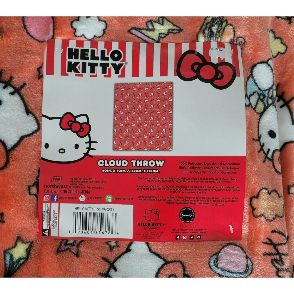 Hello Kitty Cloud Hamburger Soft Throw Orange Blanket 60